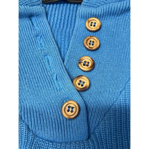 Vtg EDDIE BAUER Cotton Chunky Cable Knit Henley Sweater Sz L Blue Fisherman Cozy - Picture 5 of 9